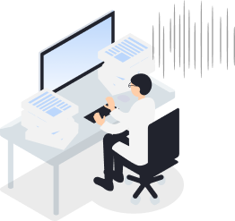 男性がパソコンの前で悩んでいるアイコン