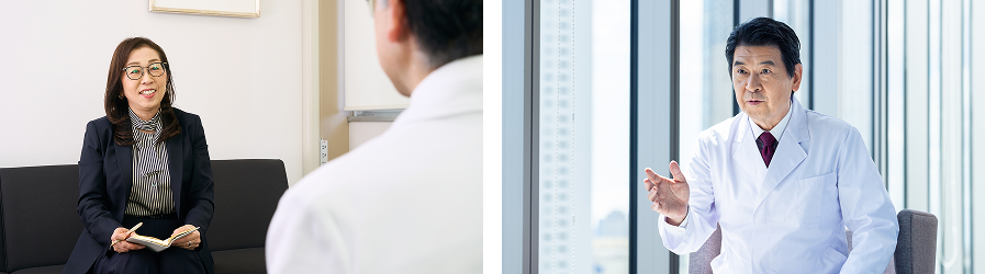 岡本智子と男性が話している