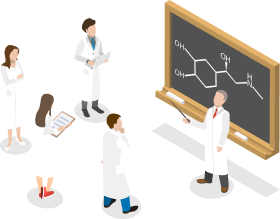 黒板の前に立つ男性と女性
